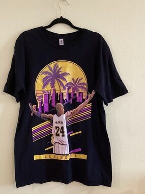 Kobe Bryant #24 Black Graphic Tee with Purple & Gold City Sunset